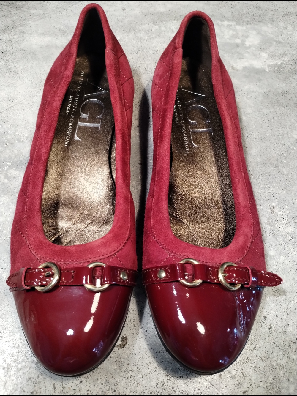 AGL Monika Cap Toe Flats Quilted Suede Patent Ruby 40 Italy - Picture 4 of 13